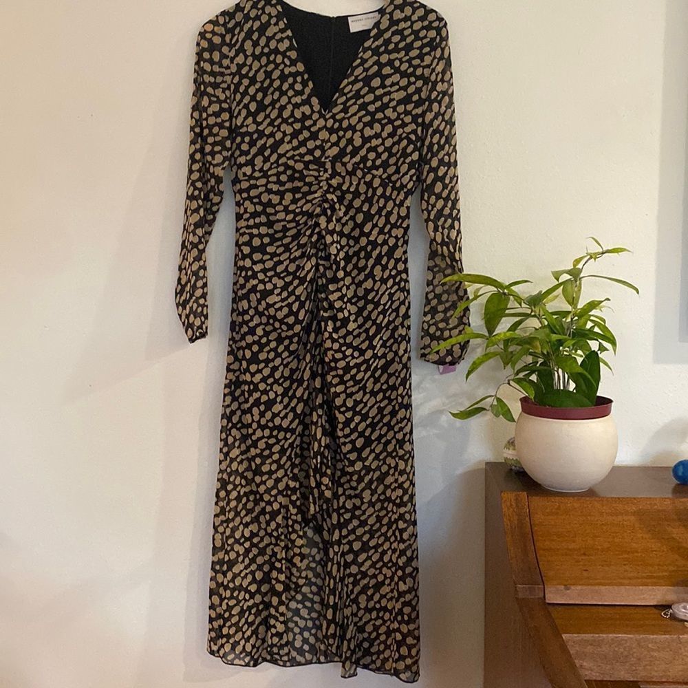 Modern Citizen size small patterned dress high low ruffle, ruching long sleeve